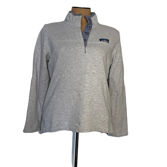 L.L. Bean women’s 4 button 1/4 front sweatshirt size medium gray with blue trim - Picture 1 of 6